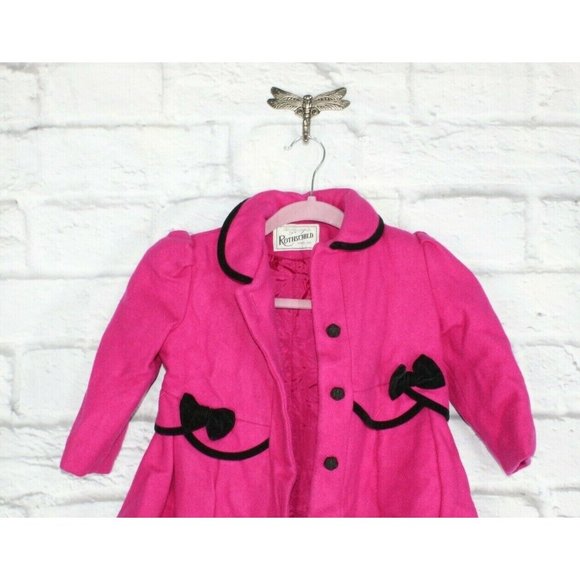 Rothschild Pink Wool Velvet Trim Long Dress Coat Size 4T - Picture 2 of 9